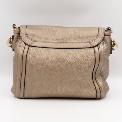 Bella Medium Flap Bag Champagne Metallic Leather
