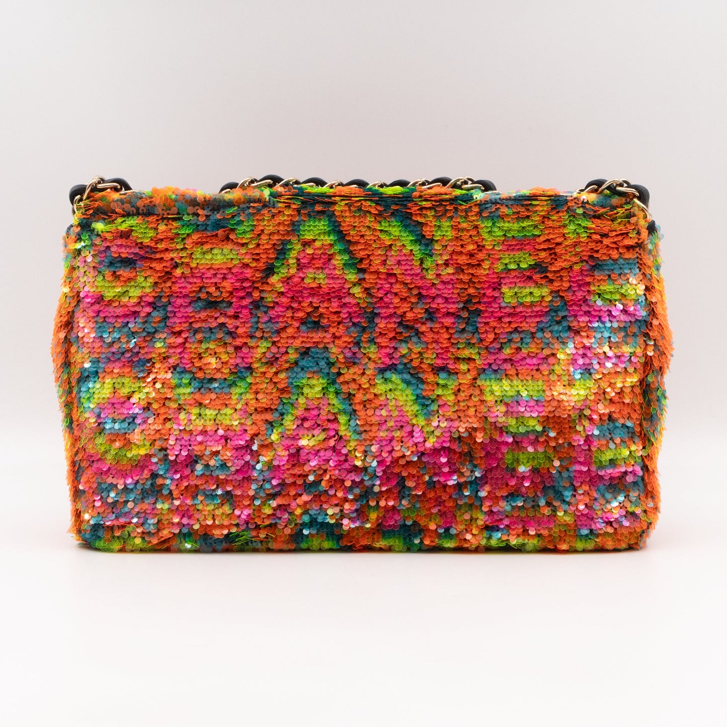 Classic Single Flap Medium Orange Turquoise Pink Sequins