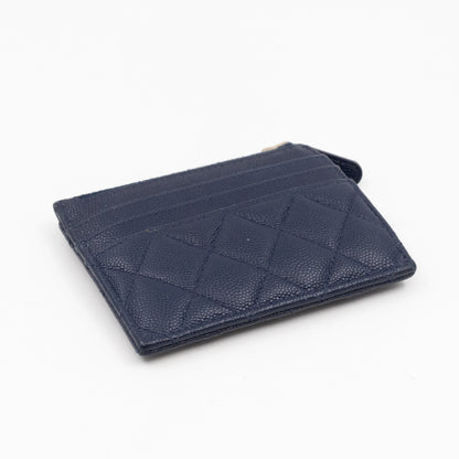 Zipped  Holder Navy Blue Caviar Leather