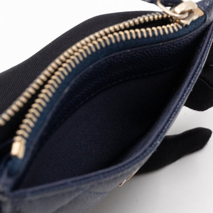 Zipped  Holder Navy Blue Caviar Leather