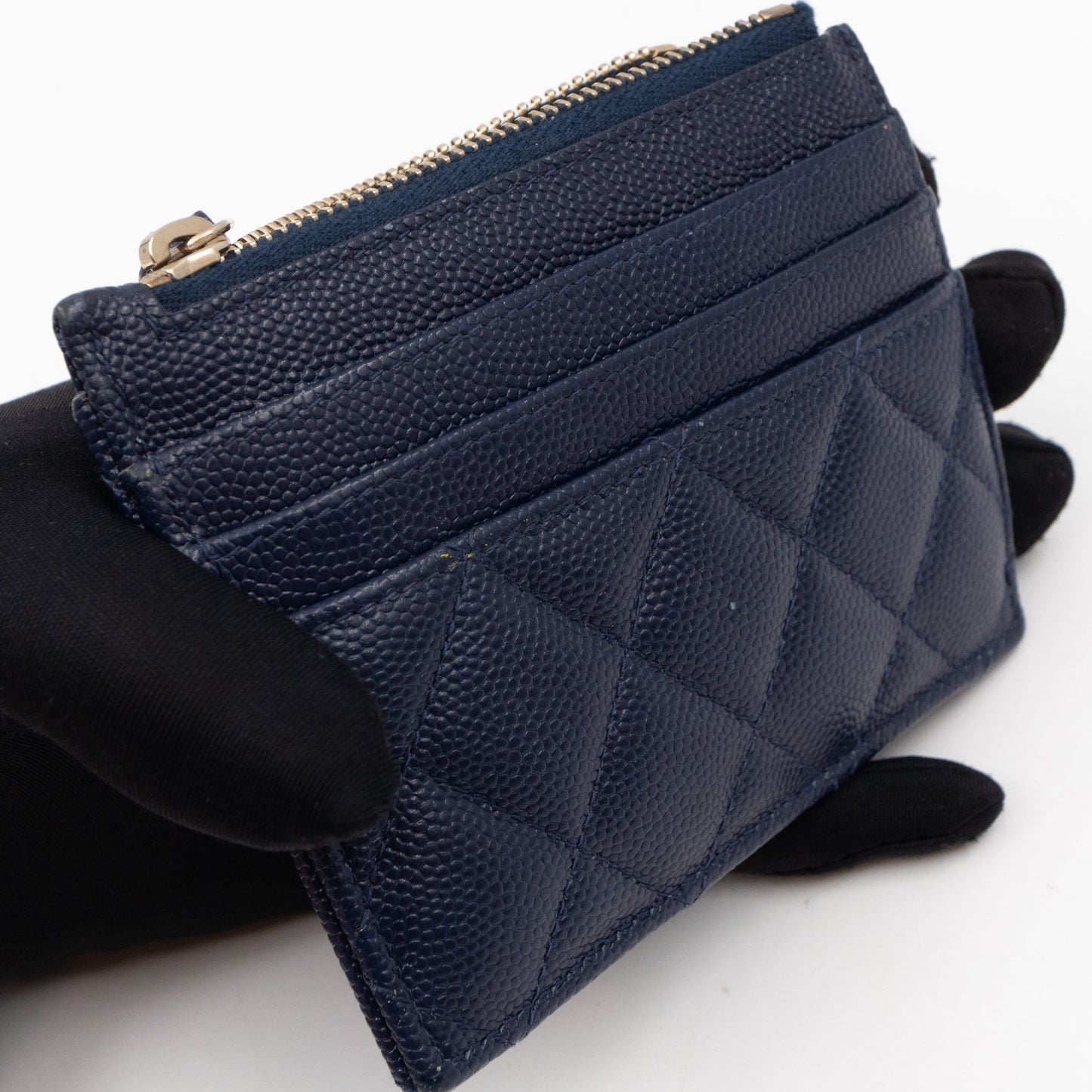 Zipped  Holder Navy Blue Caviar Leather