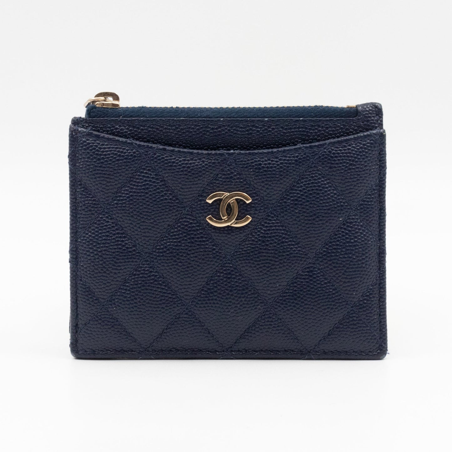 Zipped  Holder Navy Blue Caviar Leather