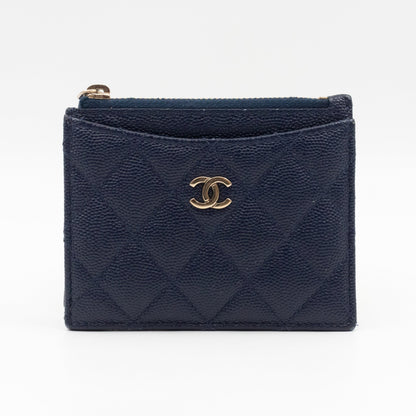 Zipped  Holder Navy Blue Caviar Leather