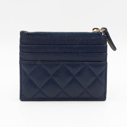 Zipped  Holder Navy Blue Caviar Leather