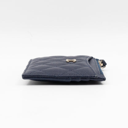 Zipped  Holder Navy Blue Caviar Leather