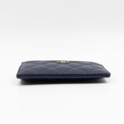 Zipped  Holder Navy Blue Caviar Leather