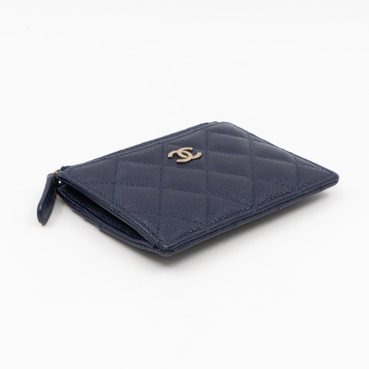 Zipped  Holder Navy Blue Caviar Leather