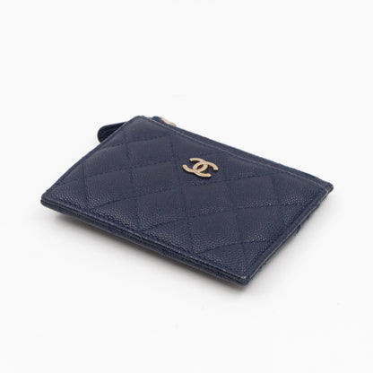 Zipped  Holder Navy Blue Caviar Leather