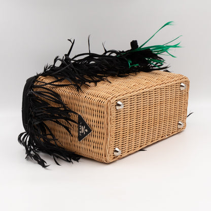 Convertible Fringe Basket Bag Small Natural Wicker Woven Straw