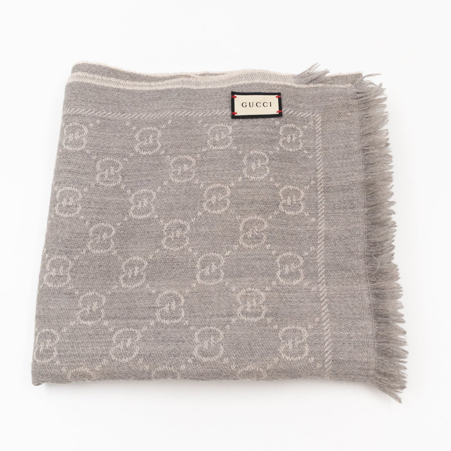GG Jacquard Knitted Wool Scarf Gray