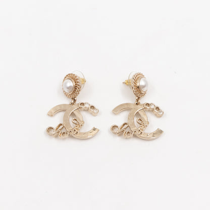 Coco Script CC Drop Pearl Cahmpagne Earrings