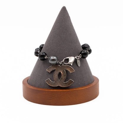 Chanel CC Coco Mark Black Bead Charm Bracelet