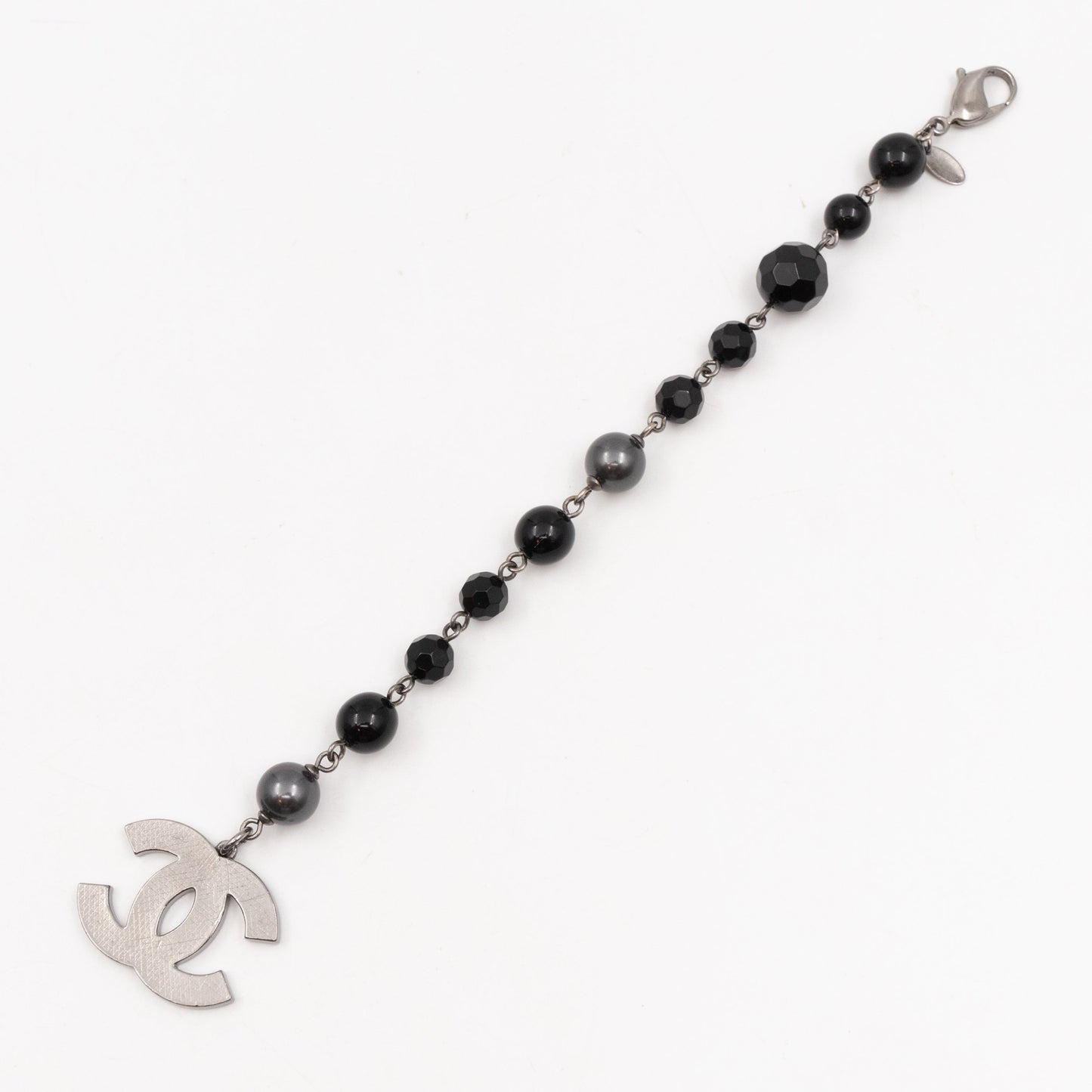 CC Coco Mark Black Bead Charm Bracelet