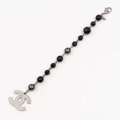 CC Coco Mark Black Bead Charm Bracelet