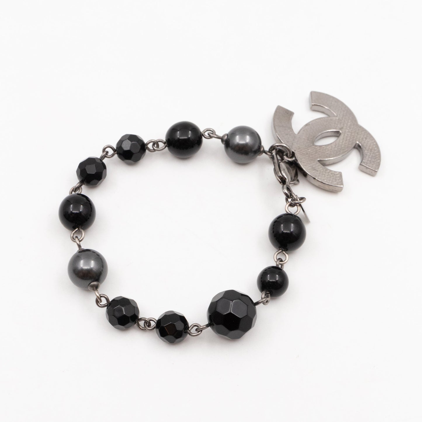CC Coco Mark Black Bead Charm Bracelet