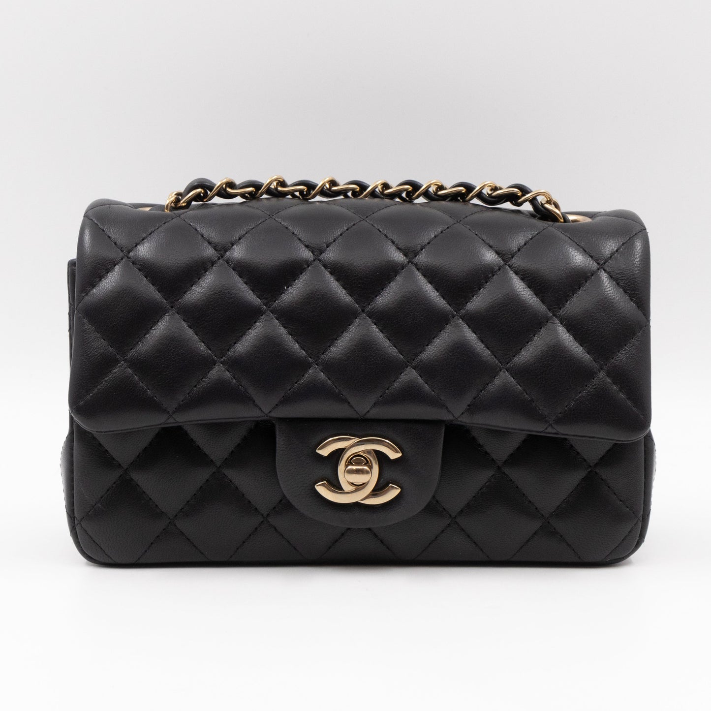 Classic Flap Mini Rectangular Black Lambskin Leather