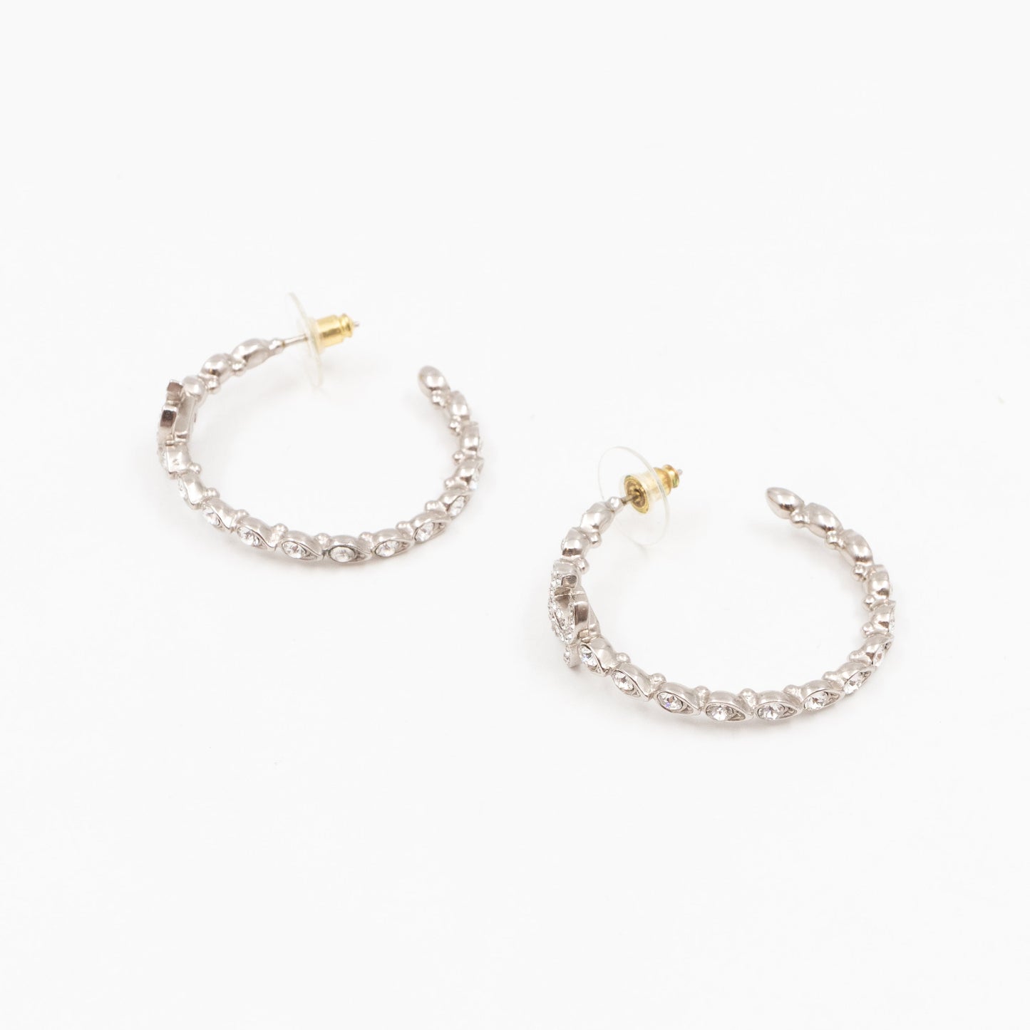Silver & Crystal CC Logo Hoop Earrings