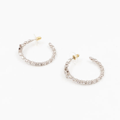 Silver & Crystal CC Logo Hoop Earrings