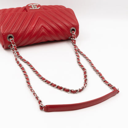 Like A Chevron Classic Single Flap Bag Red Leather