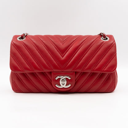 Like A Chevron Classic Single Flap Bag Red Leather
