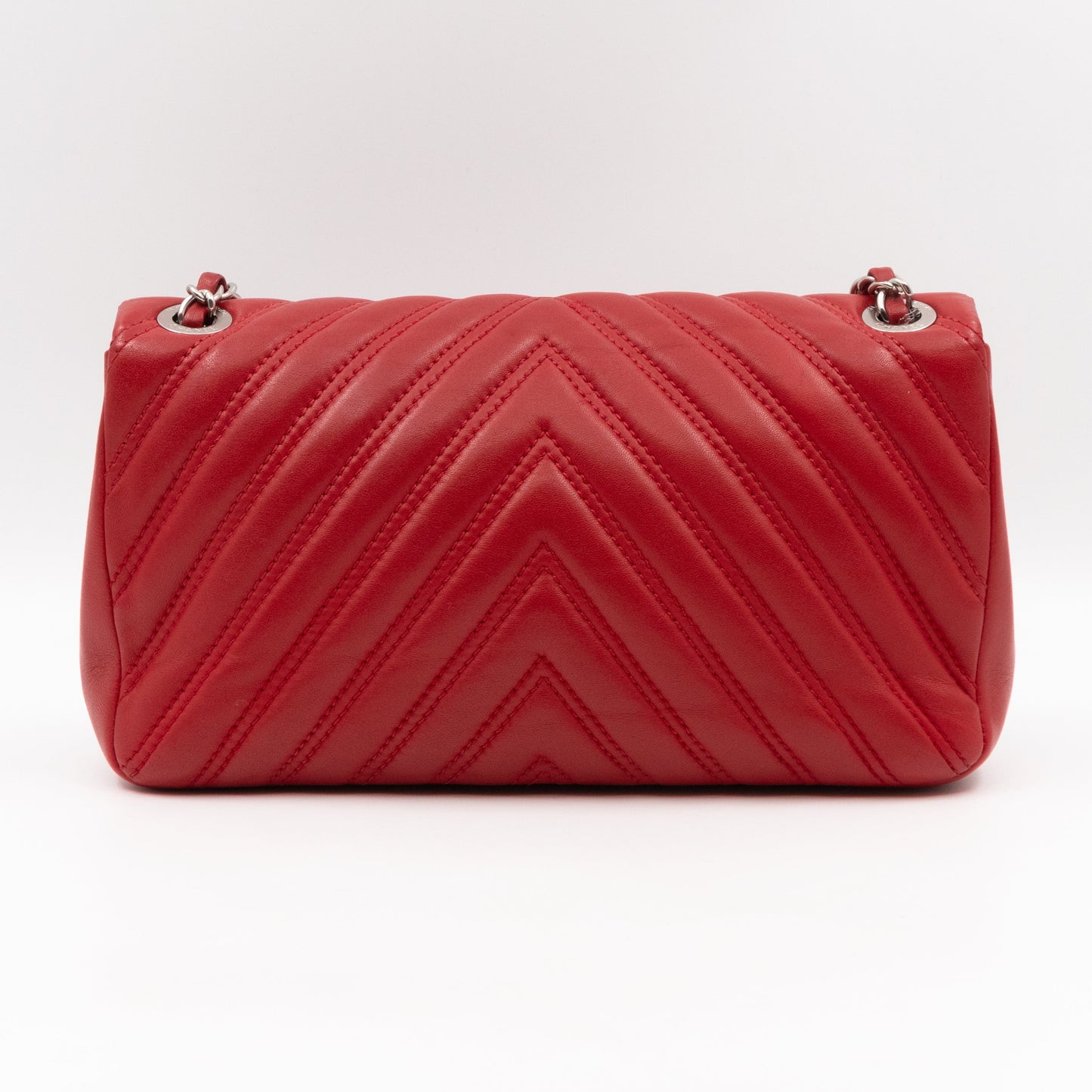 Like A Chevron Classic Single Flap Bag Red Leather
