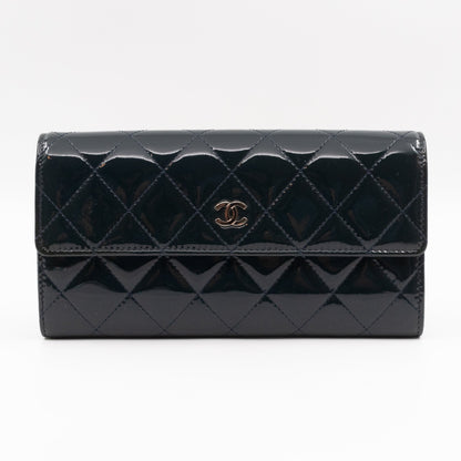 Large Flap Wallet Quilted Navy Patent Leather