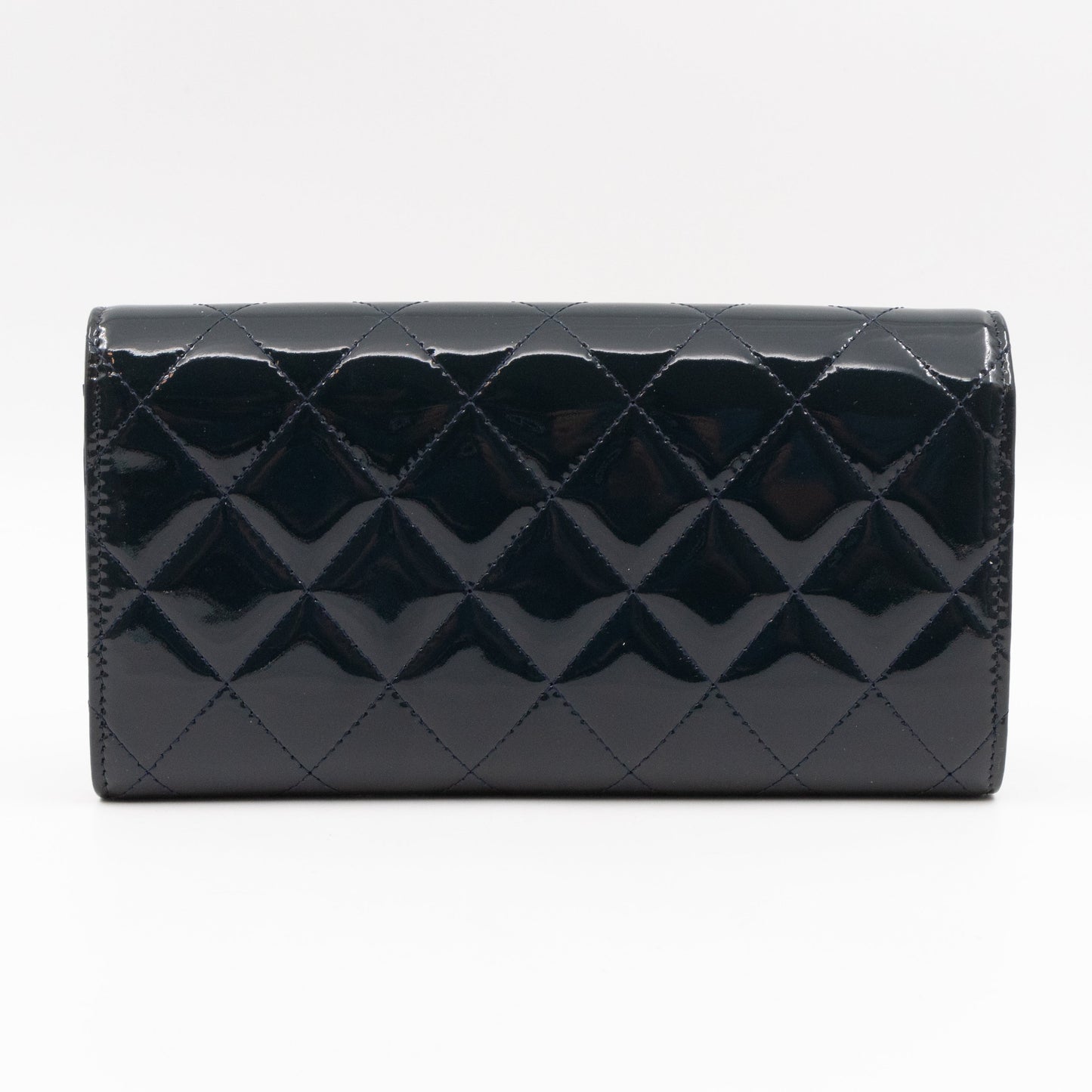 Large Flap Wallet Quilted Navy Patent Leather