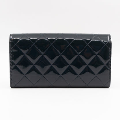 Large Flap Wallet Quilted Navy Patent Leather
