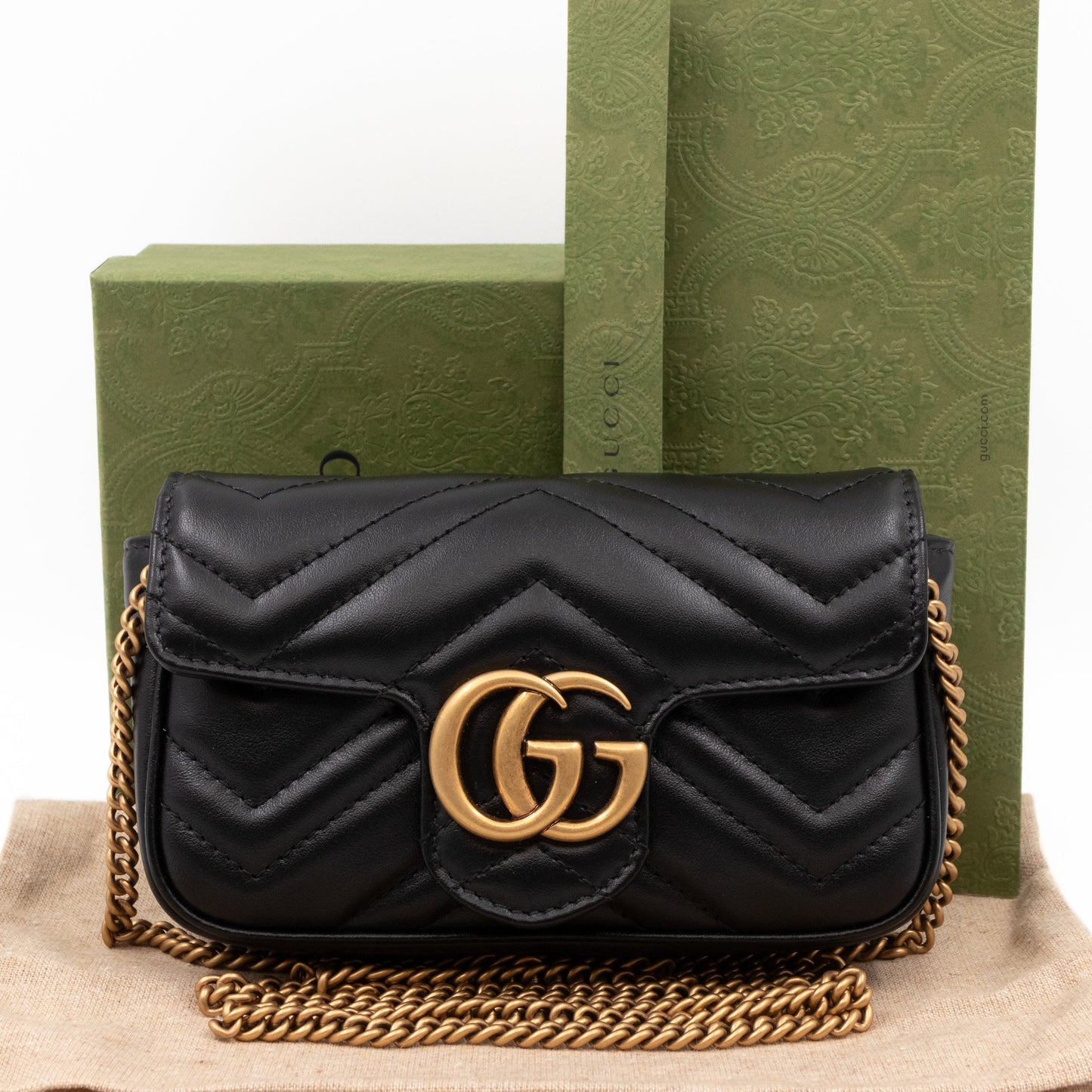 GG Marmont Flap Matelassé Super Mini Black Leather
