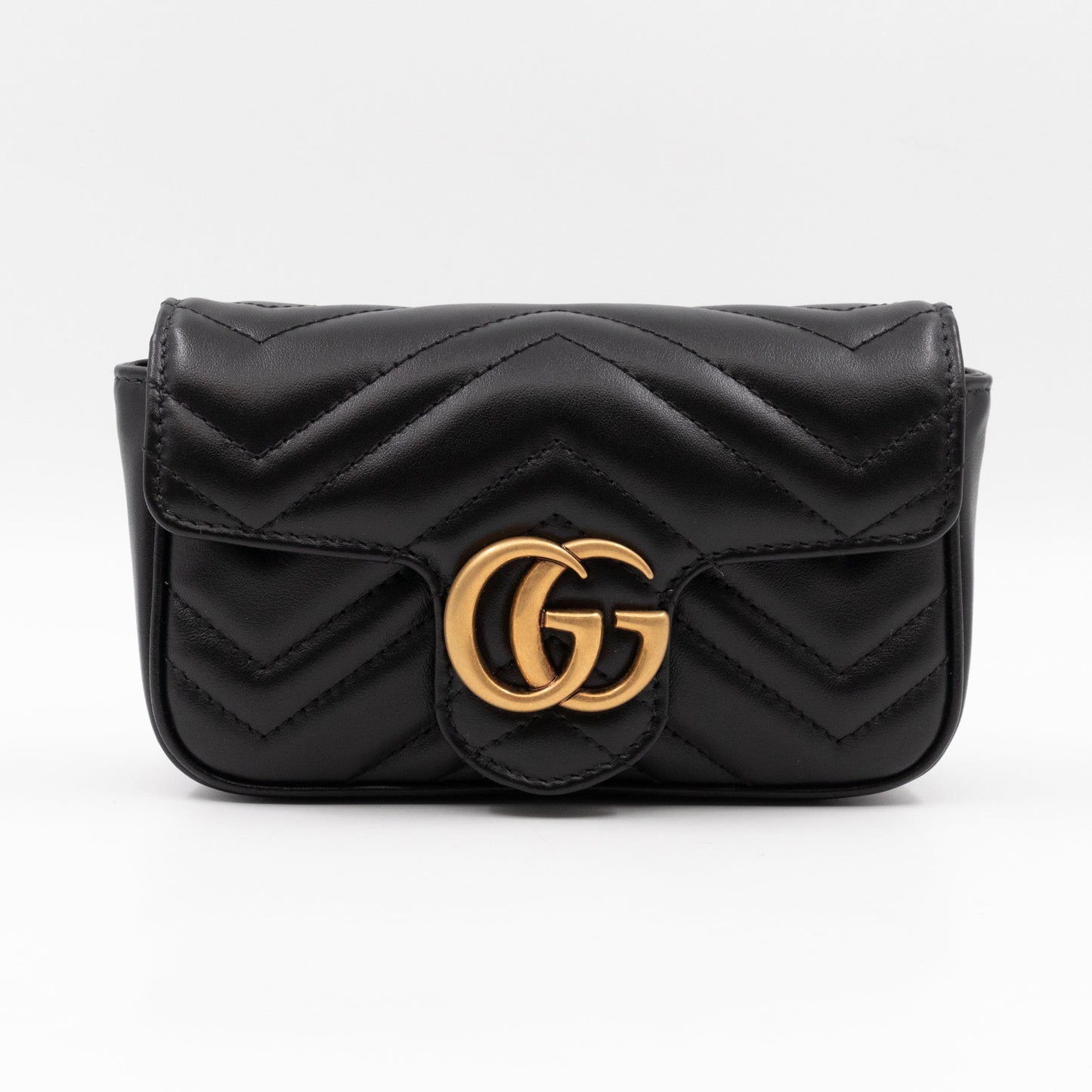 GG Marmont Flap Matelassé Super Mini Black Leather
