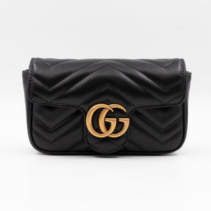 GG Marmont Flap Matelassé Super Mini Black Leather