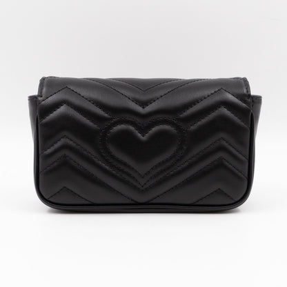 GG Marmont Flap Matelassé Super Mini Black Leather
