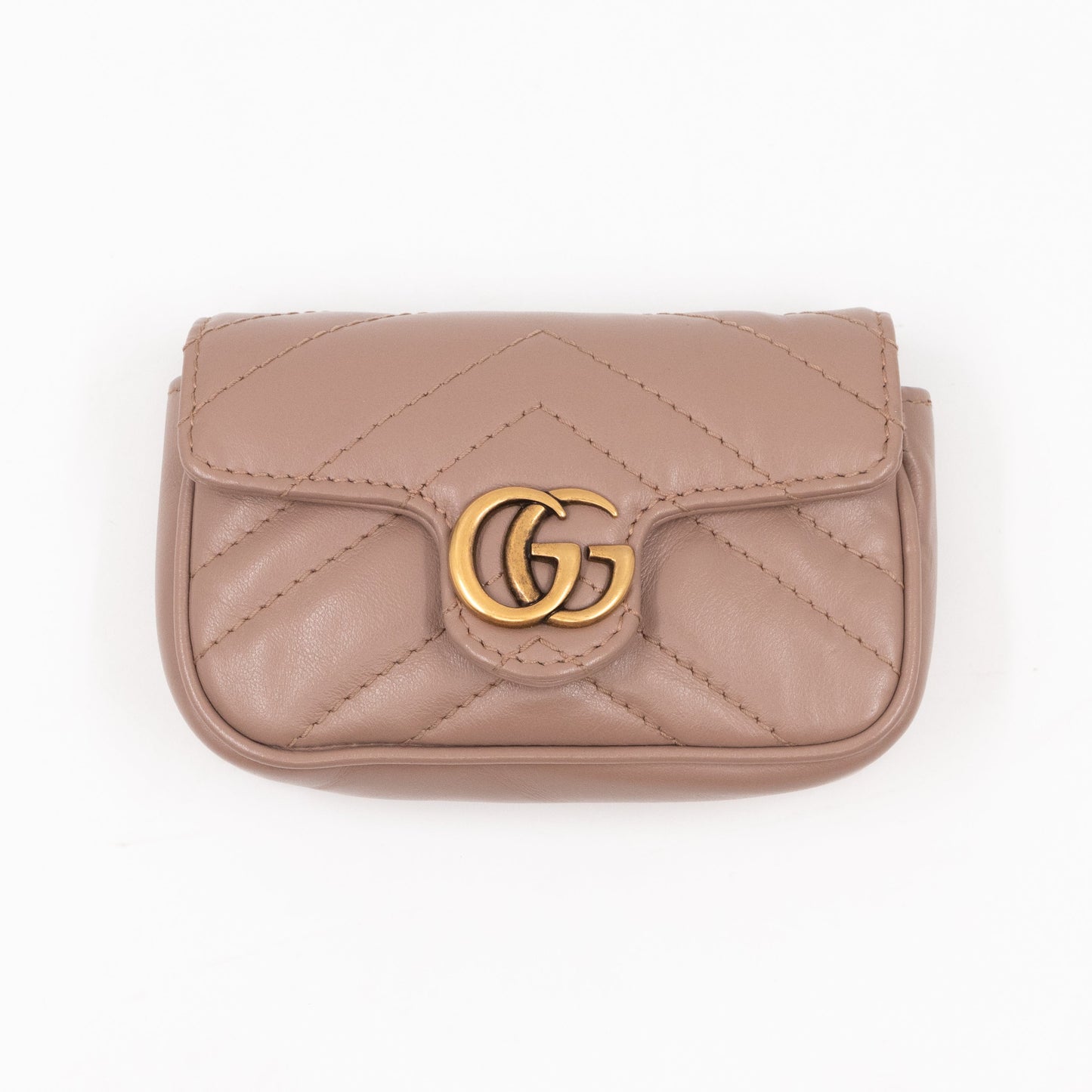 GG Marmont Matelassé 2.0 Coin Purse On A Chain Dusty Pink Leather