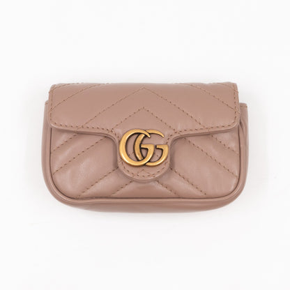 GG Marmont Matelassé 2.0 Coin Purse On A Chain Dusty Pink Leather
