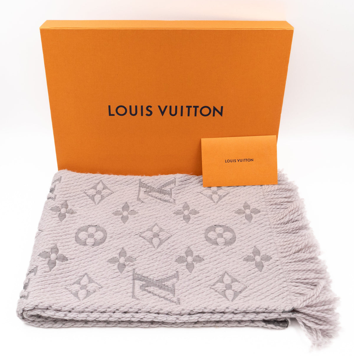 Logomania Wool Silk Scarf Pearl Grey
