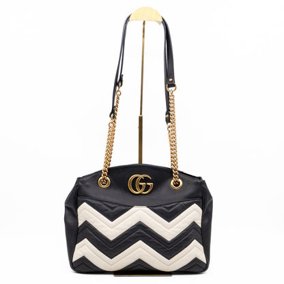 GG Medium Marmont Matelasse Tote Bag Black & White Leather