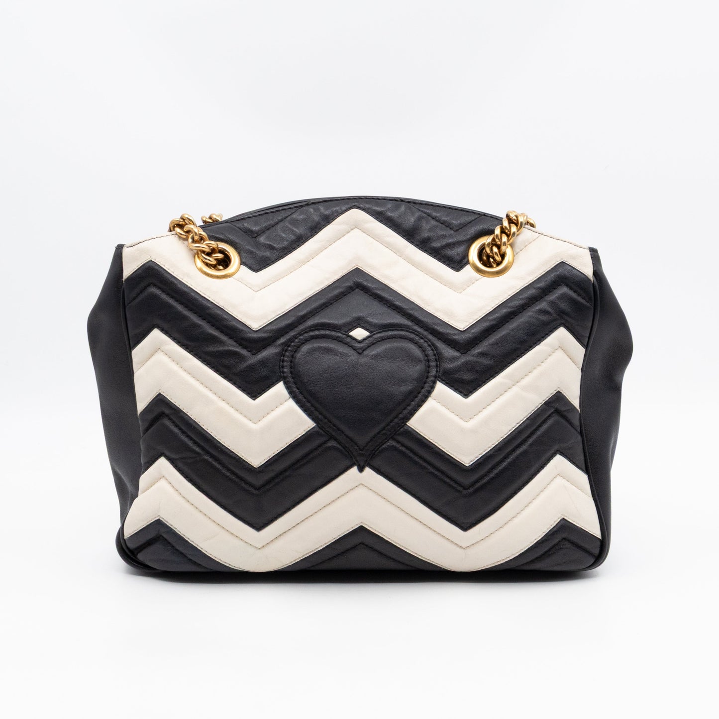 GG Medium Marmont Matelasse Tote Bag Black & White Leather