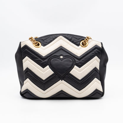 GG Medium Marmont Matelasse Tote Bag Black & White Leather