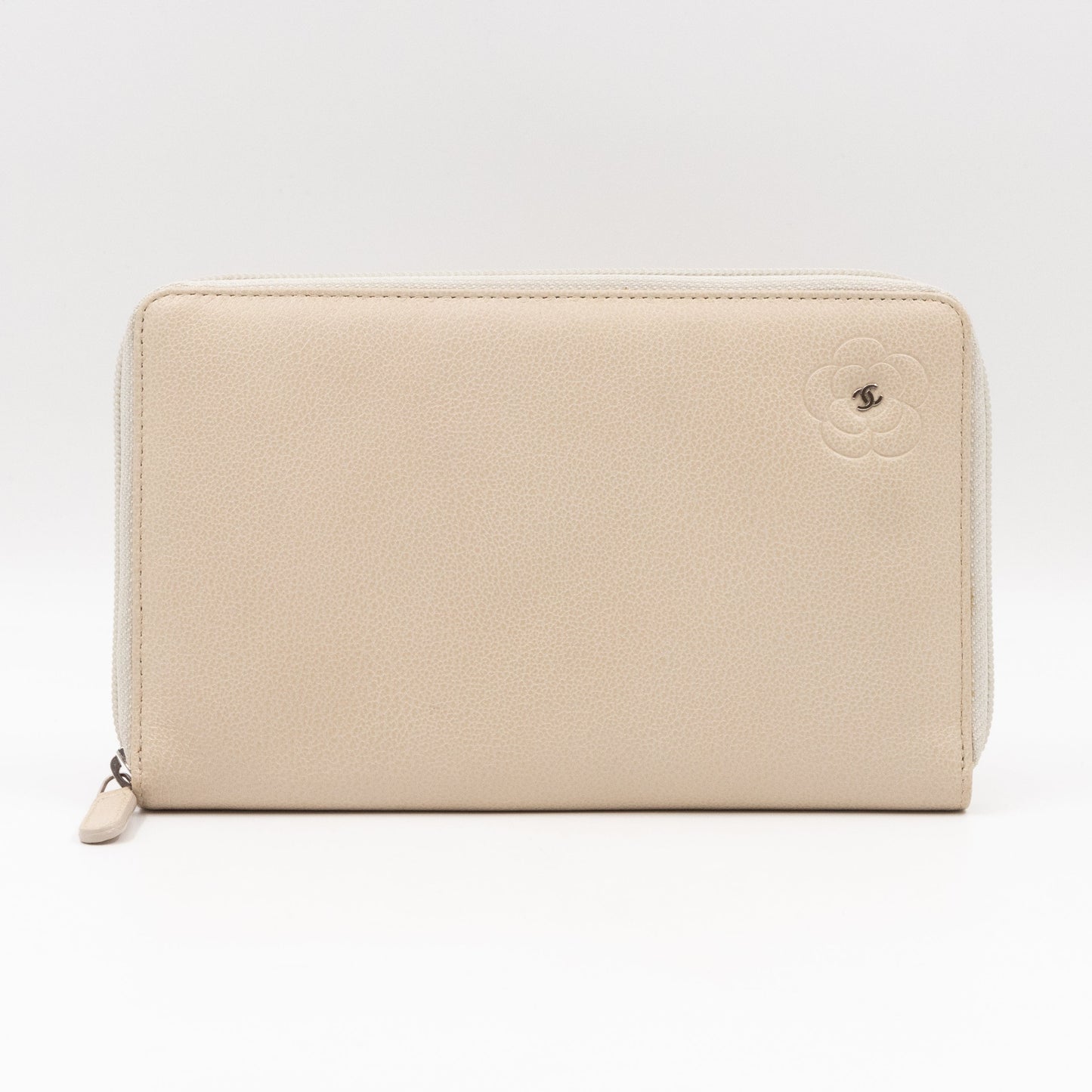 Classic Zip Around Organizer Wallet Ivory White Leather