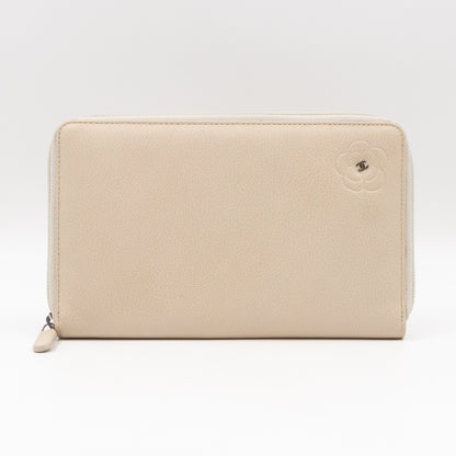 Classic Zip Around Organizer Wallet Ivory White Leather