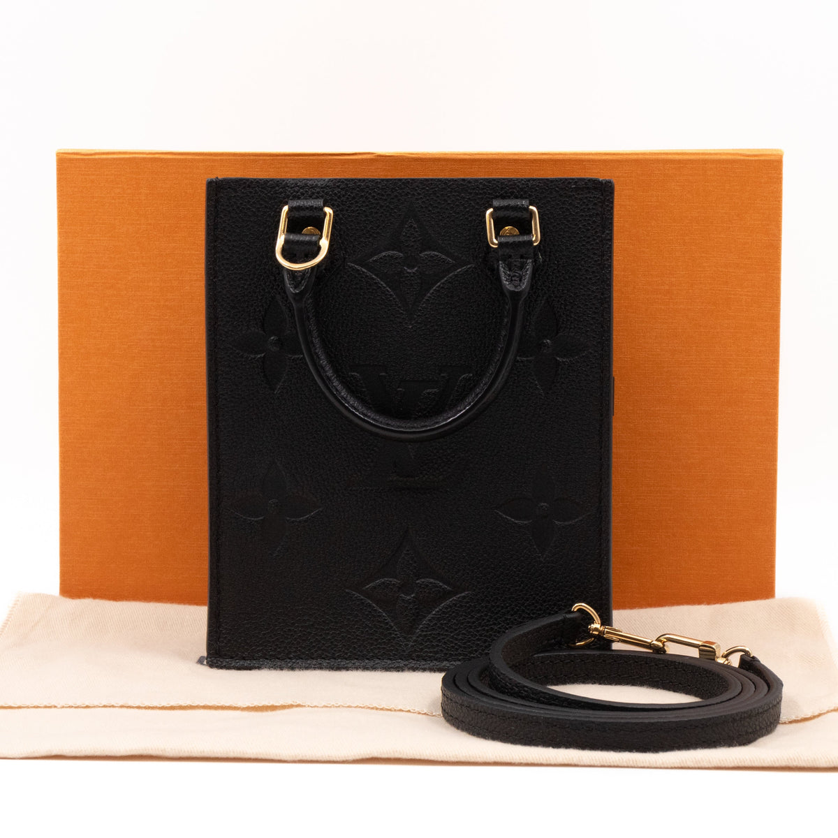 Louis-vuitton Petit Sac Plat Black Monogram Empreinte Leather