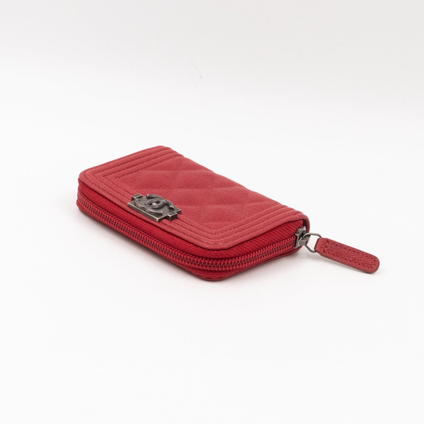 Boy Zip Around  Holder Red Leather