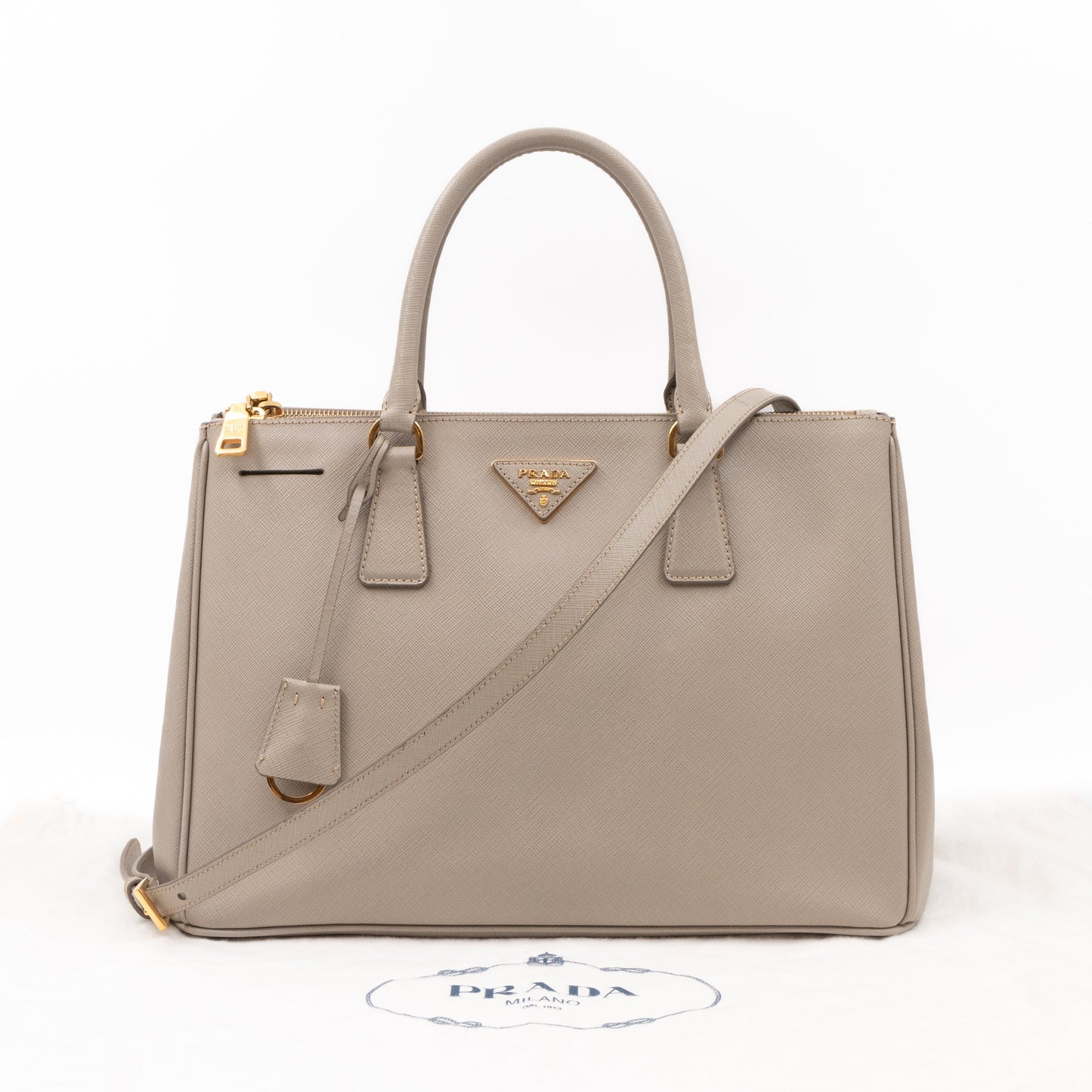 Galleria Large Double Zip Grey Taupe Saffiano Leather