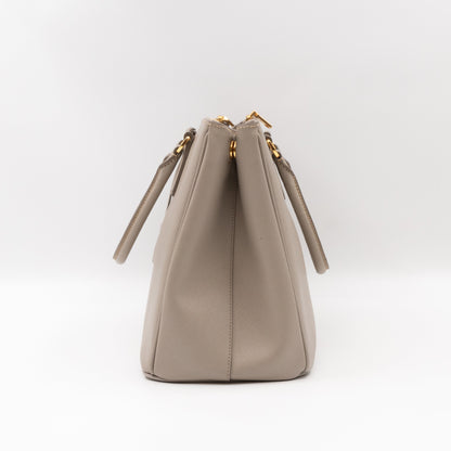 Galleria Large Double Zip Grey Taupe Saffiano Leather