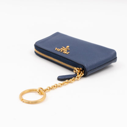 Key Pouch Saffiano Blue Leather