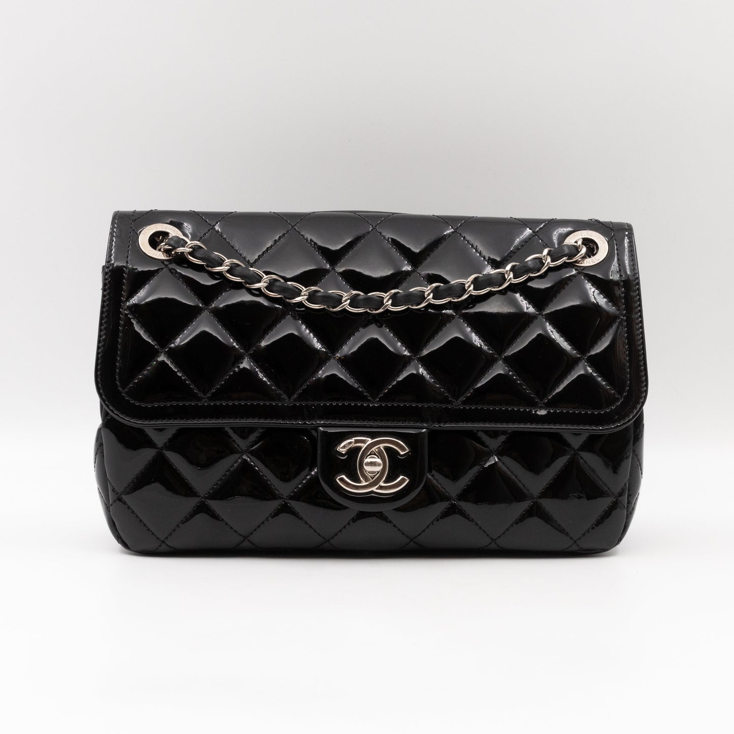 Coco Shine Single Flap Bag Black Patent Leather