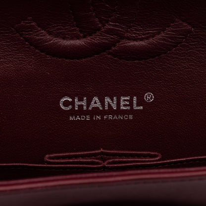 Classic Double Flap Medium Burgundy Metallic Striped Patent Leather