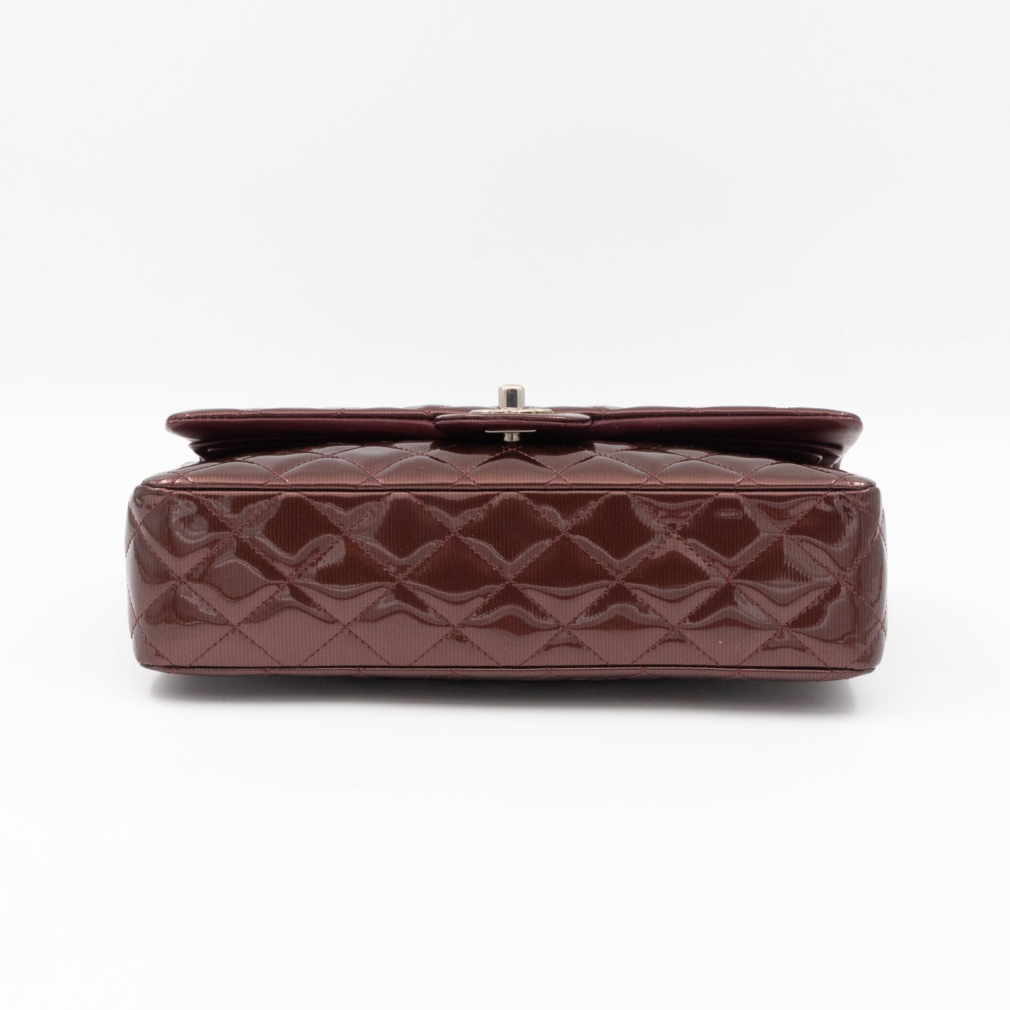 Classic Double Flap Medium Burgundy Metallic Striped Patent Leather