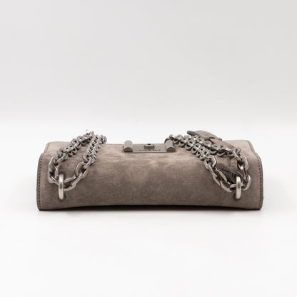 Chain Flap Shoulder Bag Grey Suede