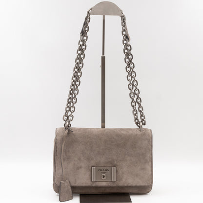 Chain Flap Shoulder Bag Grey Suede